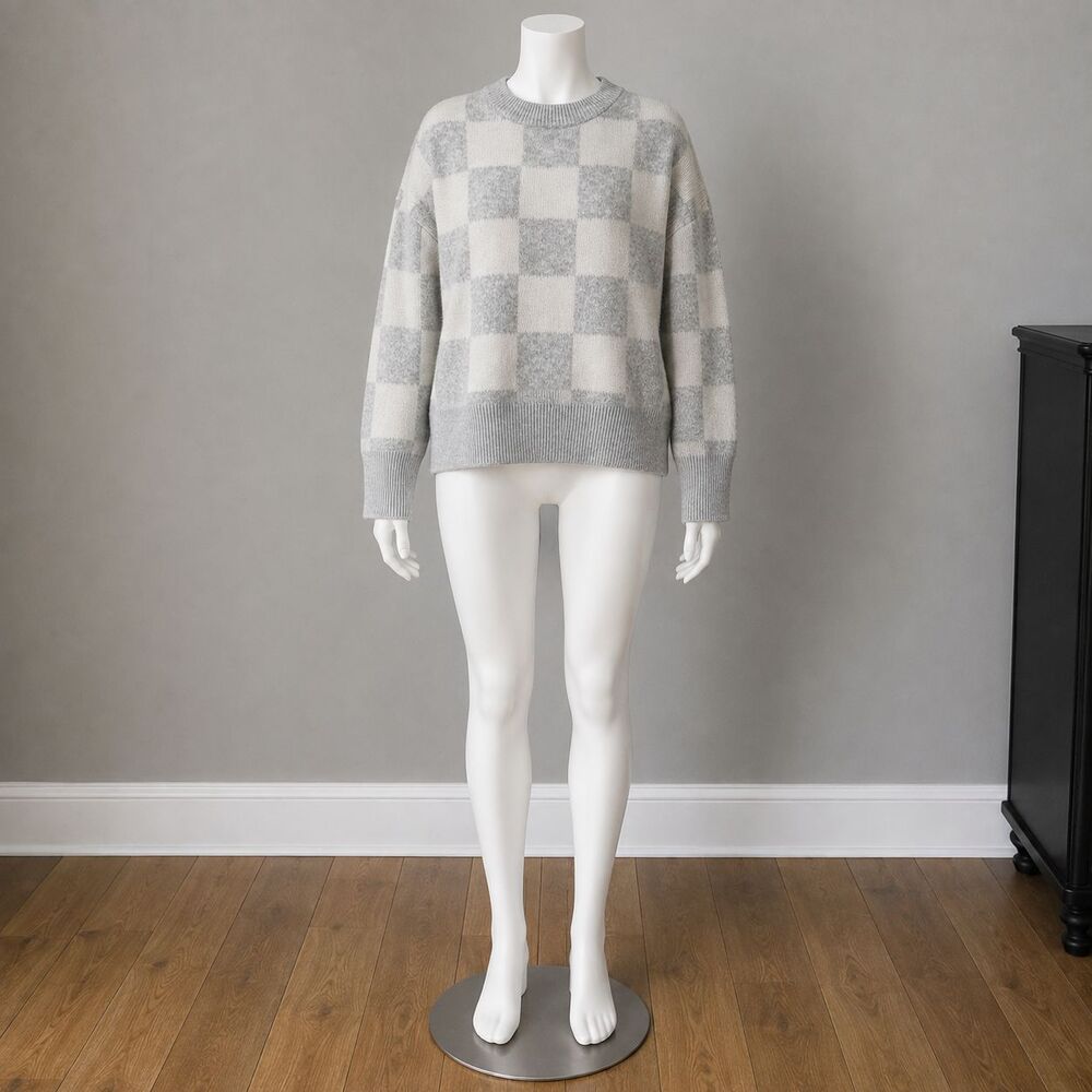 Moon & Madison Checkerboard Sweater Womens Small Grey Knit Cozy Cottagecore